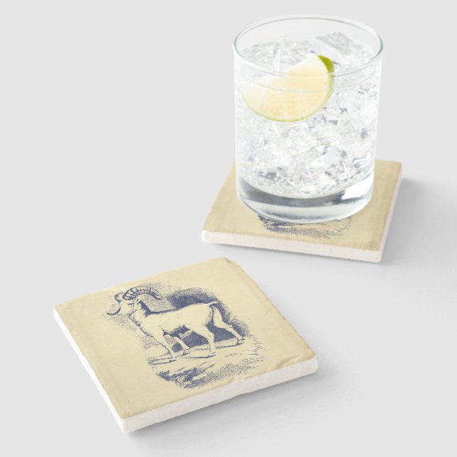 VINTAGE BIG HORN SHEEP STONE COASTER (Side)