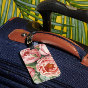 Vintage Big Pink Flowers Luggage Tag