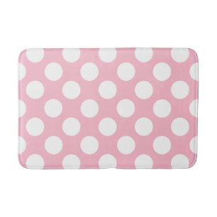 Vintage Big Polka Dots White Pastel Pink Pattern Bath Mat