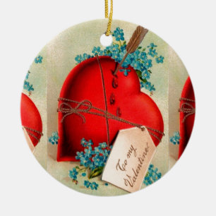 Vintage Big Red Bleeding Heart Valentine Postcard Ceramic Ornament
