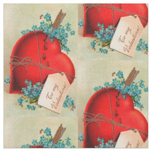 Vintage Big Red Bleeding Heart Valentine Postcard Fabric