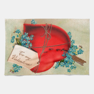 Vintage Big Red Bleeding Heart Valentine Postcard Kitchen Towel