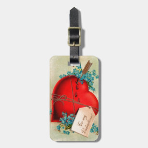 Vintage Big Red Bleeding Heart Valentine Postcard Luggage Tag