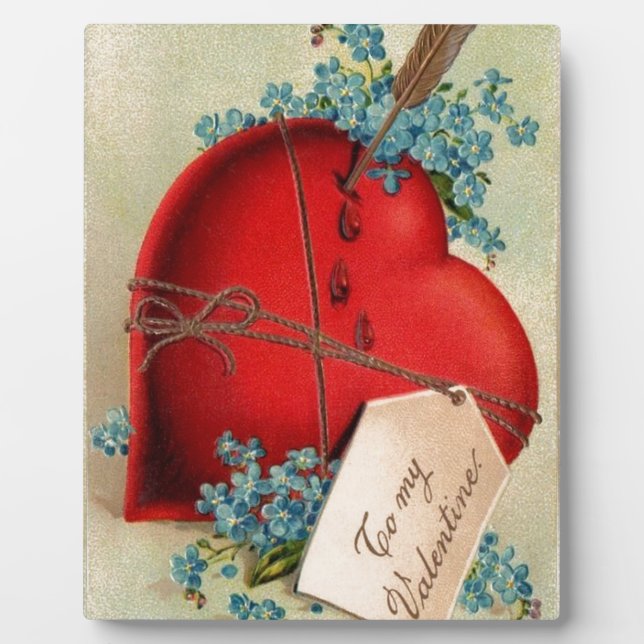 Vintage Big Red Bleeding Heart Valentine Postcard Plaque (Front)