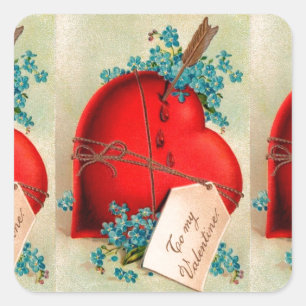 Vintage Big Red Bleeding Heart Valentine Postcard Square Sticker