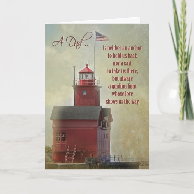 Vintage Big Red Lighthouse for Dad Card (Front)