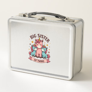 Vintage Big Sister of Twins Unicorn Sisterhood Cut Metal Lunch Box