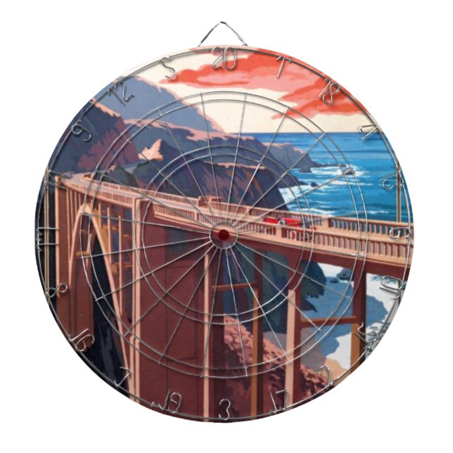 Vintage Big Sur Bixby Bridge USA Tourism Dartboard (Front)