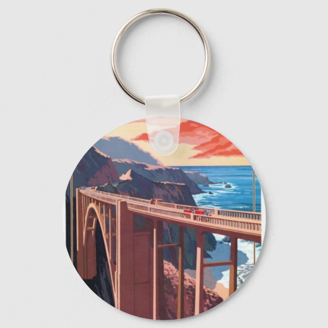Vintage Big Sur Bixby Bridge USA Tourism Keychain (Front)