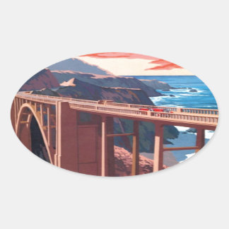 Vintage Big Sur Bixby Bridge USA Tourism Oval Sticker