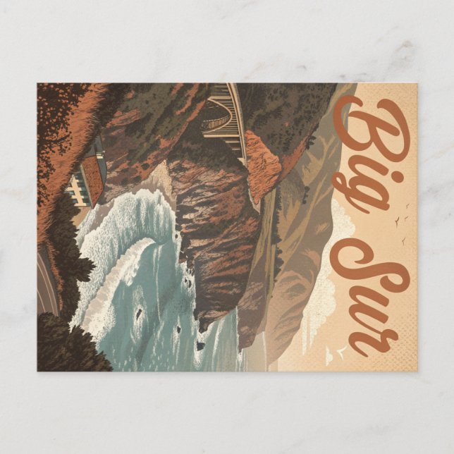 Vintage Big Sur: Cliffside Waves Postcard (Front)