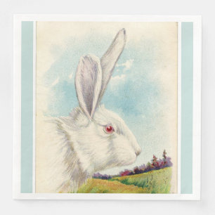 Vintage Big White Easter Rabbit Light Blue Napkin