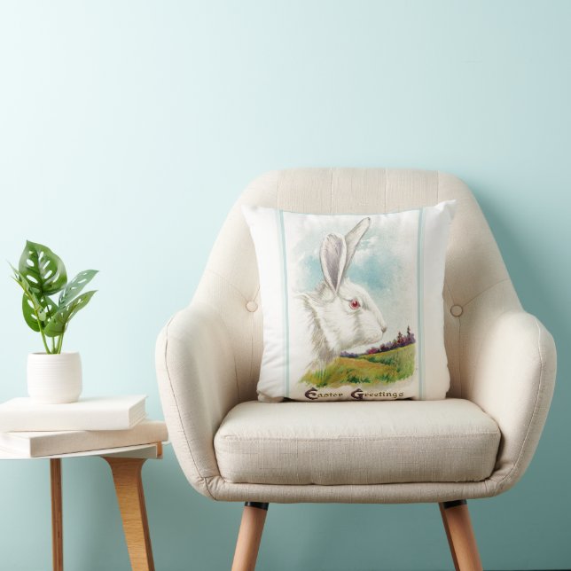 Vintage Big White Easter Rabbit Throw Pillow (Chair)