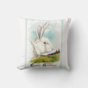 Vintage Big White Easter Rabbit Throw Pillow