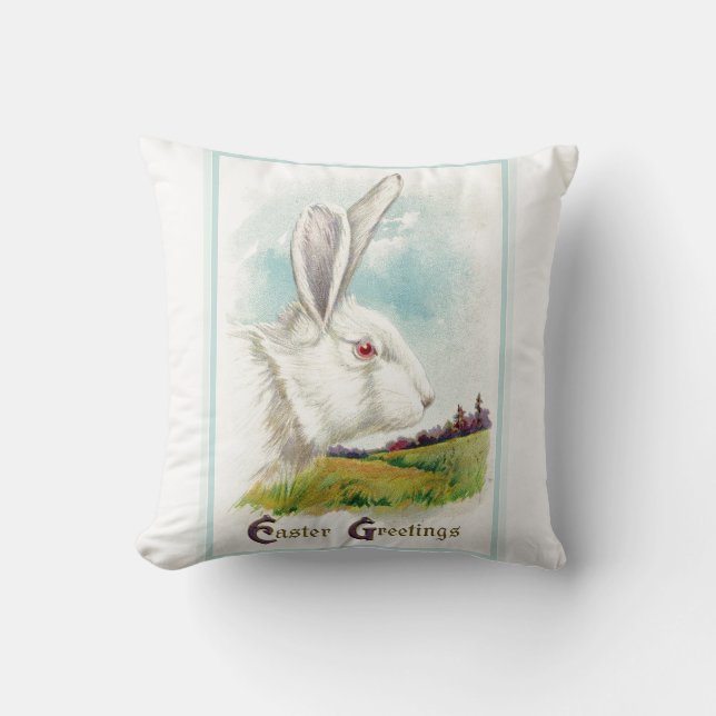 Vintage Big White Easter Rabbit Throw Pillow (Front)