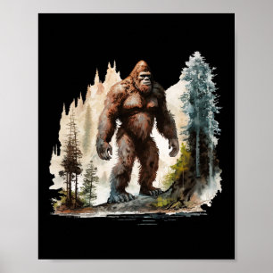 Vintage Bigfoot 70s Retro Forest Sasquatch Hiking  Poster