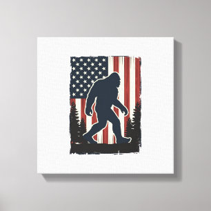 Vintage Bigfoot American Flag Forest Vector Design Canvas Print