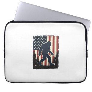 Vintage Bigfoot American Flag Forest Vector Design Laptop Sleeve