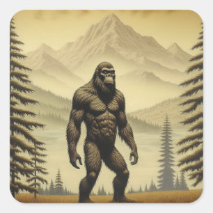 Vintage Bigfoot in the Mountains and Pines Square Sticker