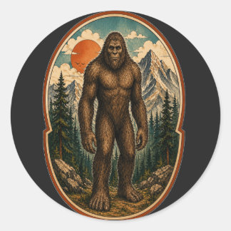 Vintage Bigfoot Mountain Guardian Watercolor Crypt Classic Round Sticker