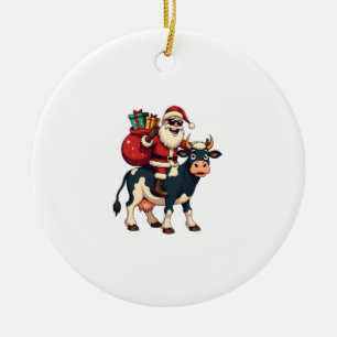 Vintage Bigfoot Santa Riding Cow Christmas Funny F Ceramic Ornament