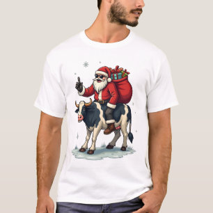 Vintage Bigfoot Santa Riding Cow Christmas Funny F T-Shirt