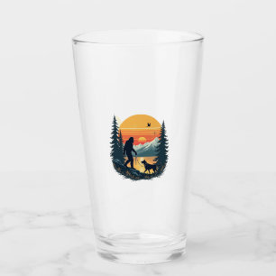 Vintage Bigfoot Walking Dog Mountain Sunset Retro  Glass
