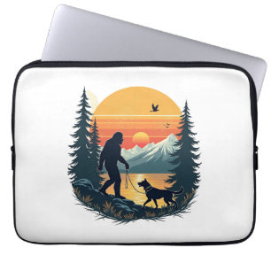 Vintage Bigfoot Walking Dog Mountain Sunset Retro Laptop Sleeve