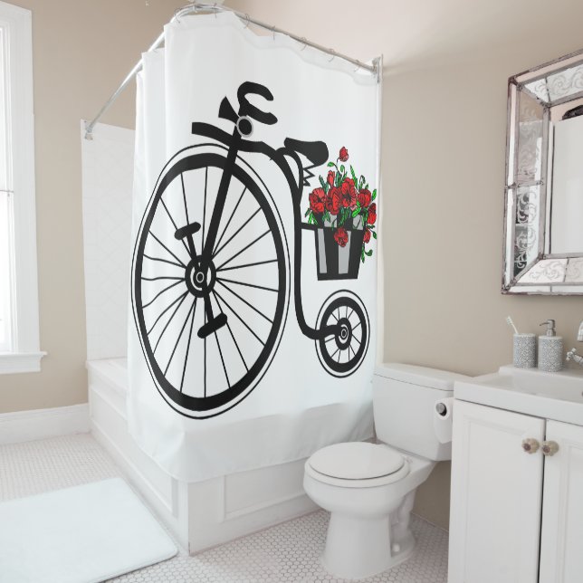 Vintage Bike Flowers Shower Curtain (In Situ)