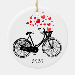 Vintage Bike Love Biking Hearts Fun Custom Year Ceramic Ornament