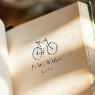 Vintage Bike Modern Typography Ex Libris Book Self-inking Stamp