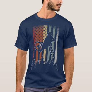 Vintage Biker American Flag Mountain Bike Rider Bi T-Shirt