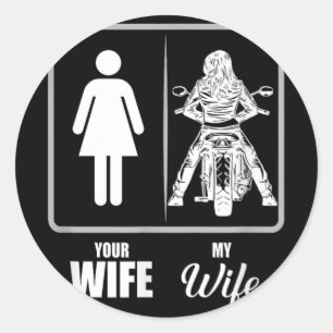 Vintage Biker Wife Valentine - Uni Adults, Black, Classic Round Sticker