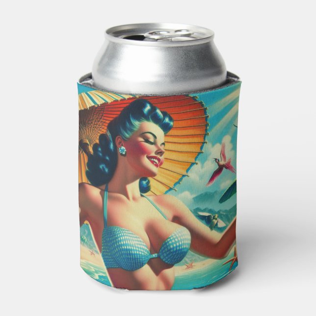 Vintage Bikini Pin-up Can Cooler (Can Front)