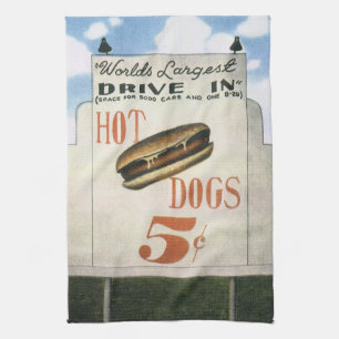 Vintage Billboard, Worlds Largest Drive In Hotdogs Kitchen Towel