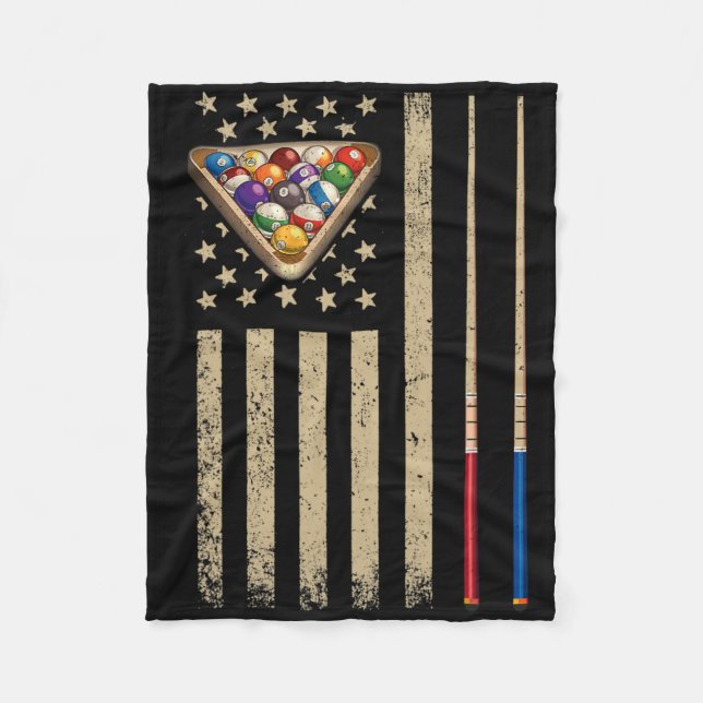 Vintage Billiard American Flag Pool Player  Fleece Blanket (Front)