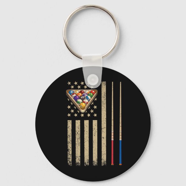 Vintage Billiard American Flag Pool Player  Keychain (Front)