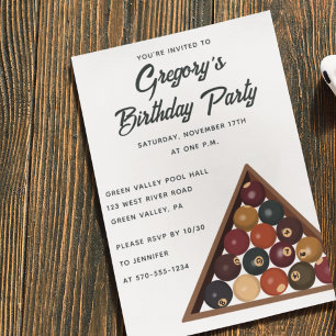 Vintage Billiard Balls Custom Pool Table Themed Invitation