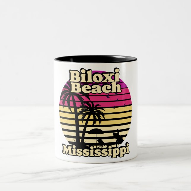 Vintage Biloxi Beach Mississippi Two-Tone Coffee Mug (Center)