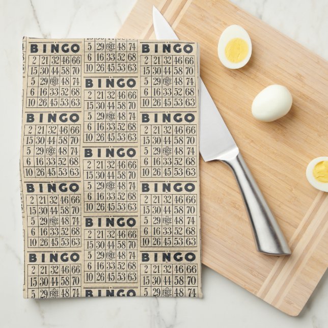 Vintage Bingo Card Pattern Kitchen Towel (Quarter Fold)