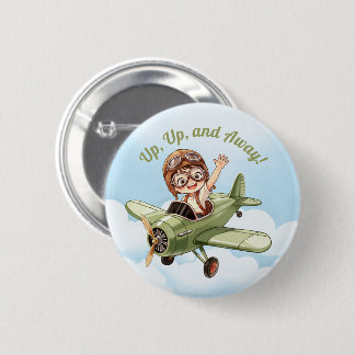Vintage Biplane Airplane Boy Cloud Sky Up Away 2 Inch Round Button