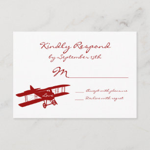 Vintage Biplane Aviator Red Wedding RSVP Cards