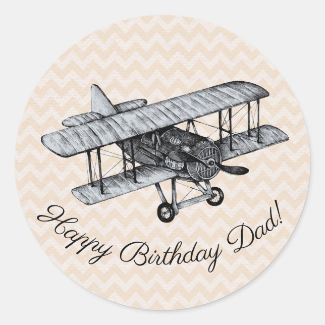 Vintage Biplane Customizable Classic Round Sticker (Front)