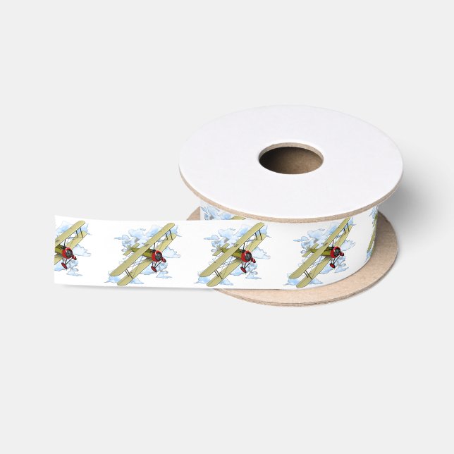 Vintage Biplane Flying Satin Ribbon (Spool)