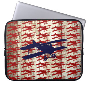 Vintage Biplane on Barn Wood Aviation Gifts Laptop Sleeve