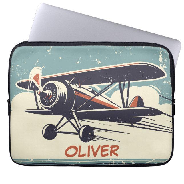 Vintage Biplane Personalized Laptop Sleeve (Front)