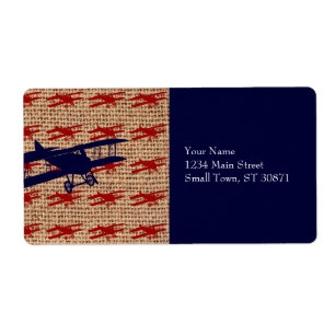 Vintage Biplane Propeller Airplane on Burlap Print
