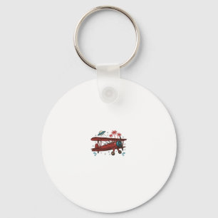 Vintage Biplane UFO Tropical Travel Shirt Design_1 Keychain