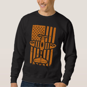 Vintage Biplane USA Flag Pilot Airplane Sweatshirt