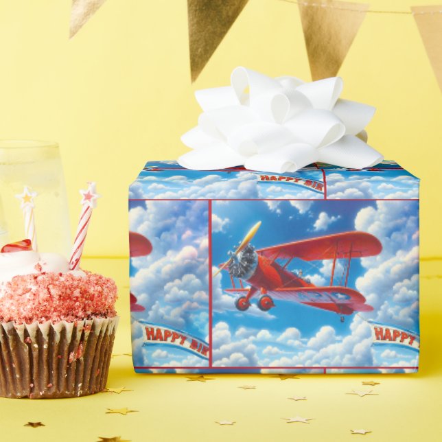 Vintage Biplane With Birthday Banner Wrapping Paper (Birthday Party)